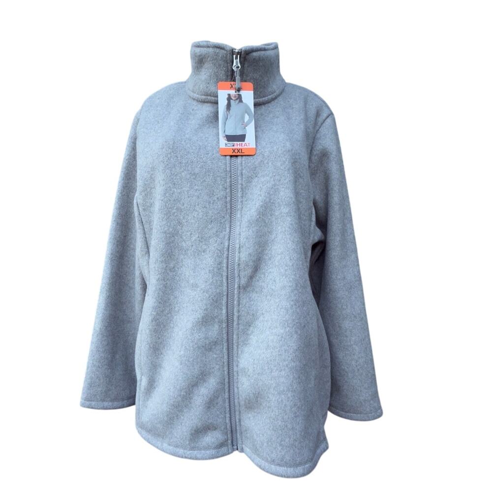 32 Degrees Women’s Heat Brushed Faux Wool Jacket Gray XXL Full Zip Warm NWT